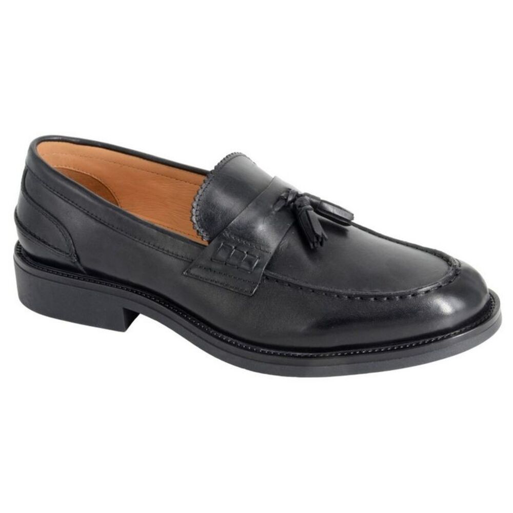 Roamers Mens Tassel Leather Saddle Loafers / Black